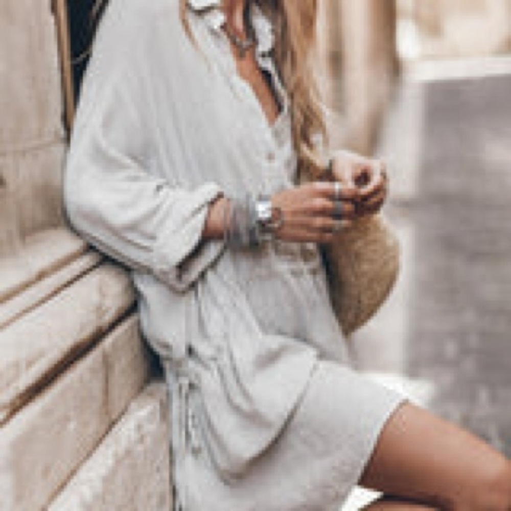 Elegant Long Sleeve Cream Dress